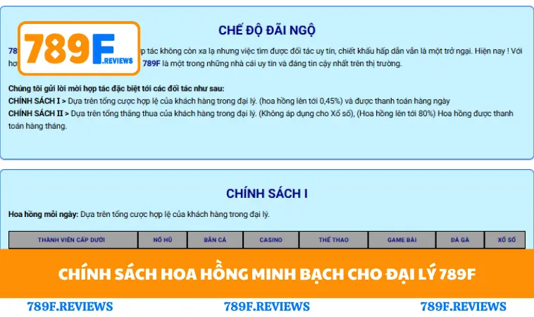 Chính sách hoa hồng minh bạch cho đại lý 789F