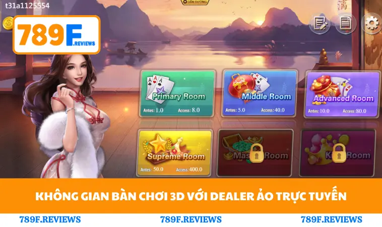 Không gian bàn chơi 3D với dealer ảo trực tuyến